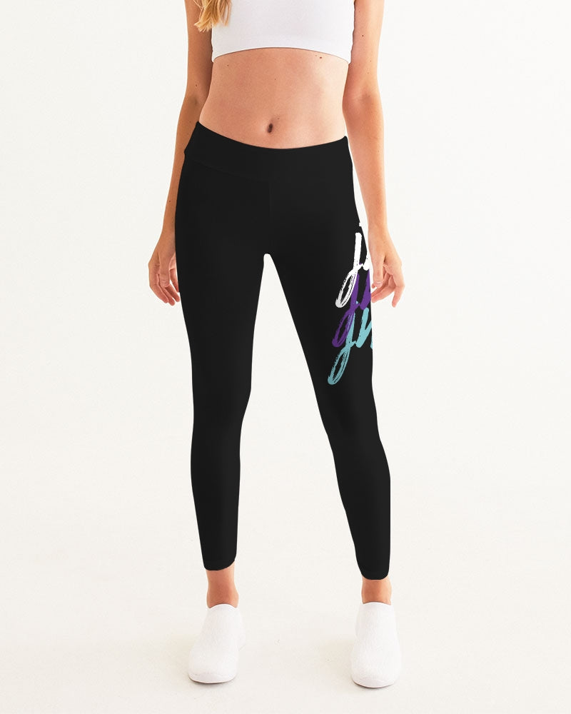 Black, Purple, and Turquoise Yoga Pants