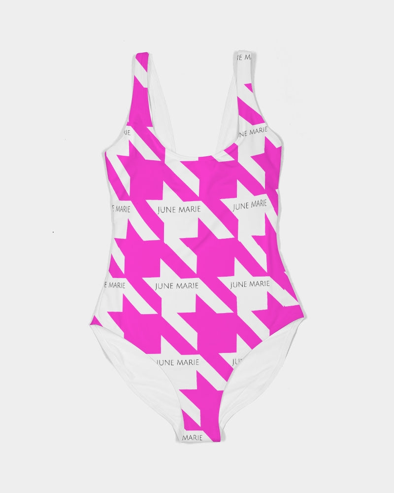 Pink Houndstooth One-Piece Swimsuit