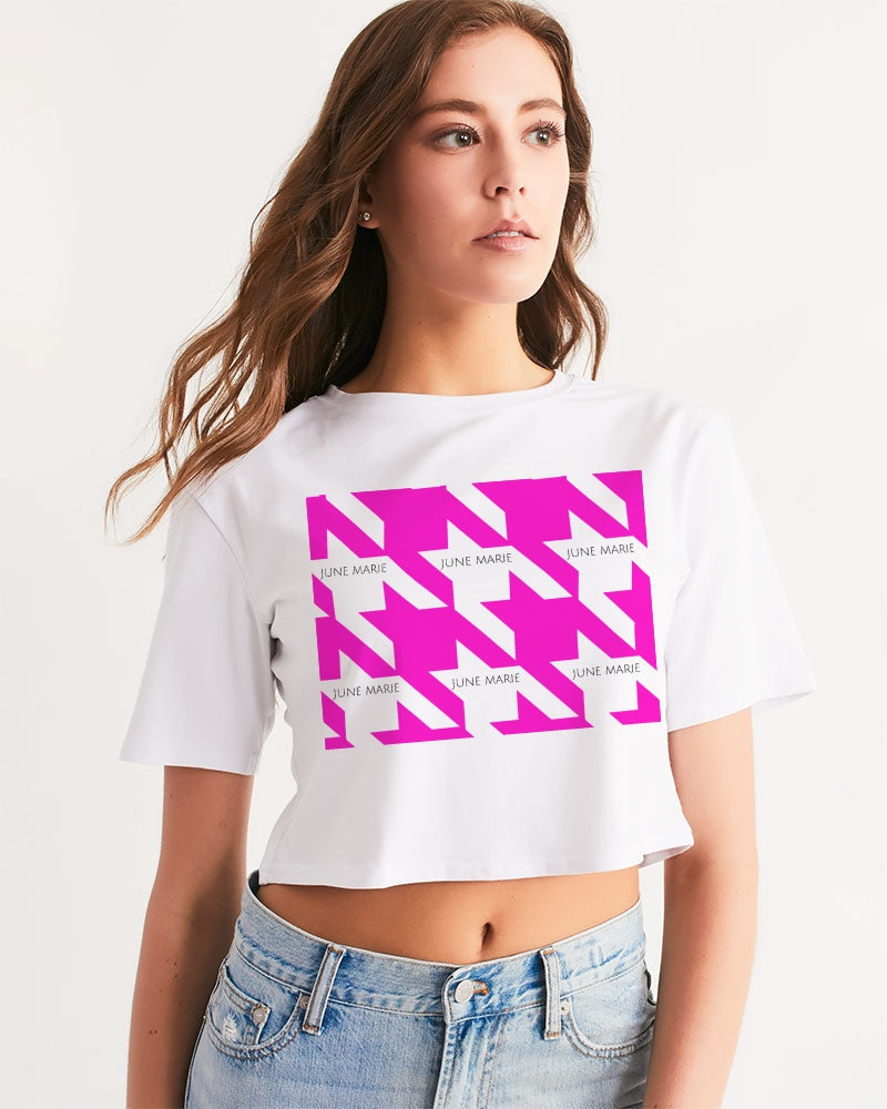 Pink Houndstooth Cropped Tee