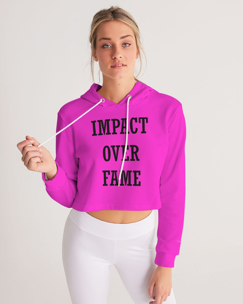 Impact Over Fame Pink & Black Cropped Hoodie