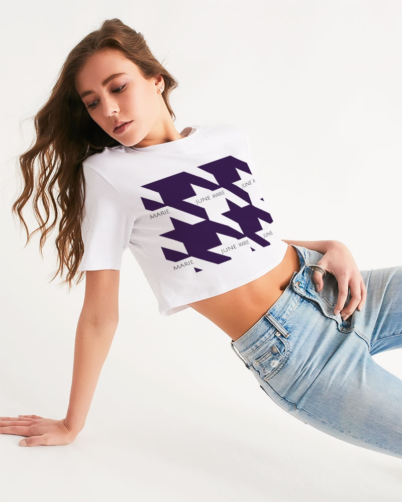 Purple Houndstooth Cropped Tee